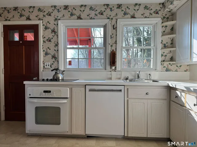 a view of cabinets a sink and a dishwasher with wooden floor