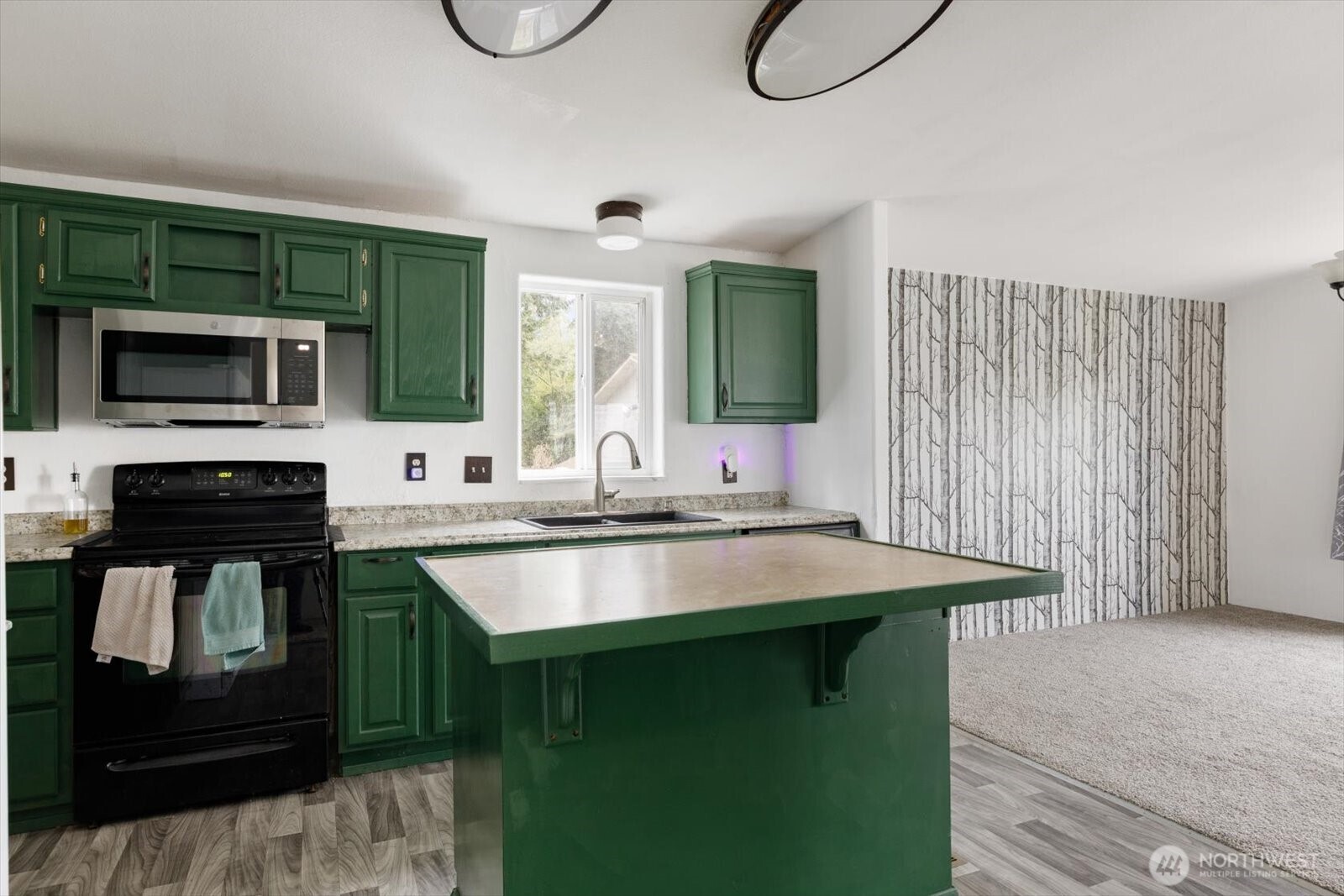 99 East Morris Road Coupeville, WA 98239 - Photo 18 of 32 a kitchen with stainless steel appliances granite countertop a sink and a microwave