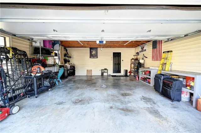 a view of a storage room with racks