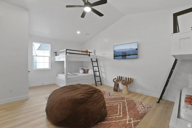 4346 Canterbury Road Hurricane, UT 84737 - Photo 33 of 37 Bedroom with light wood-type flooring, lofted ceiling, ceiling fan, and recessed lighting