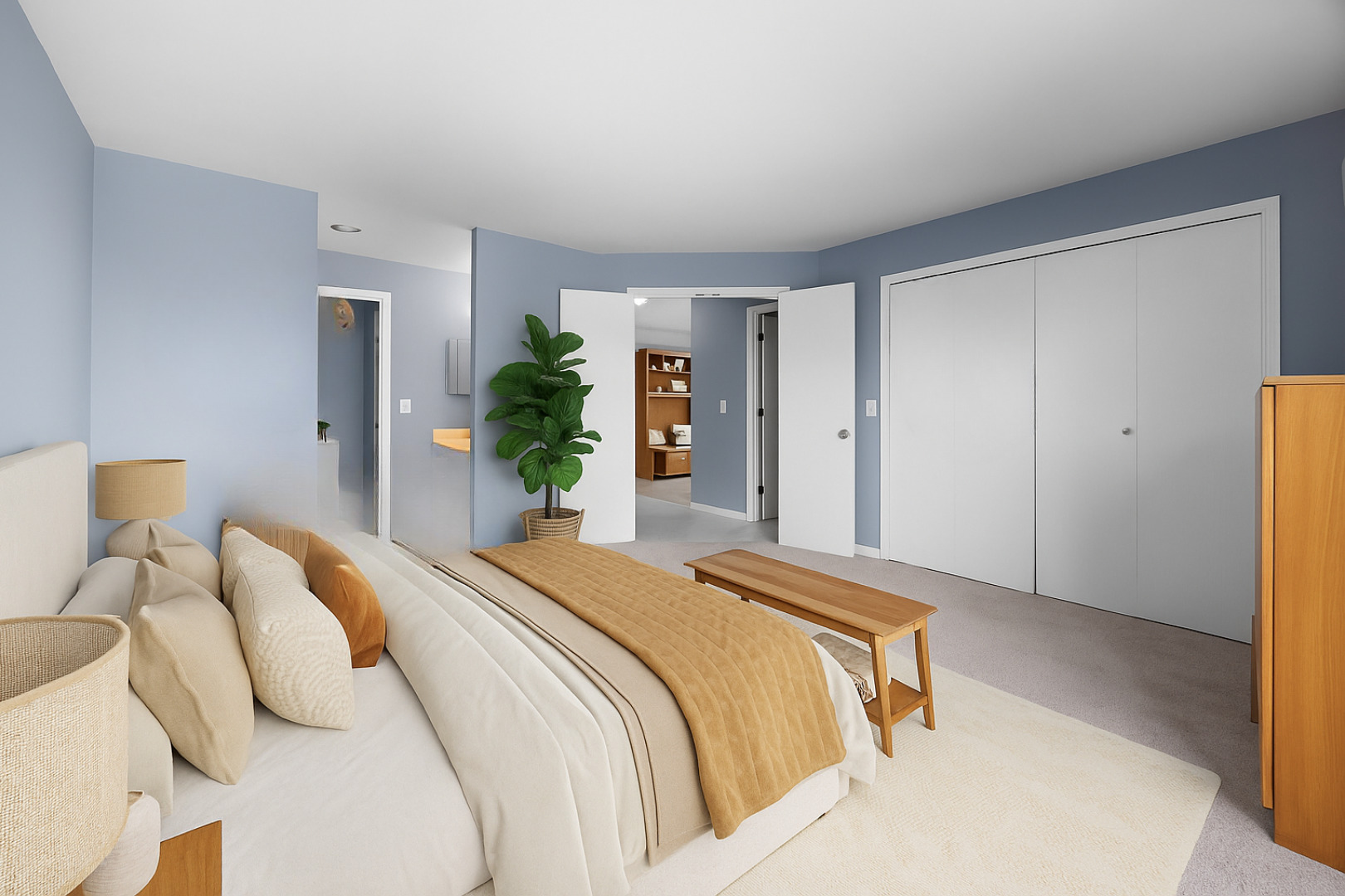 815 Leicester Road, Unit 219 Elk Grove Village, IL 60007 - Photo 13 of 26 a bedroom with a bed and a potted plant