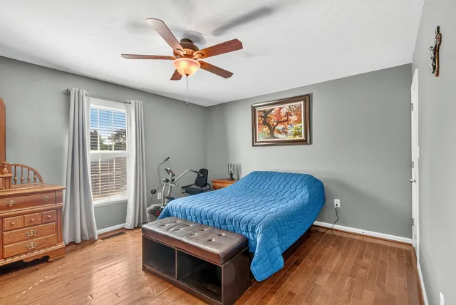 a living room with a bed furniture and a window