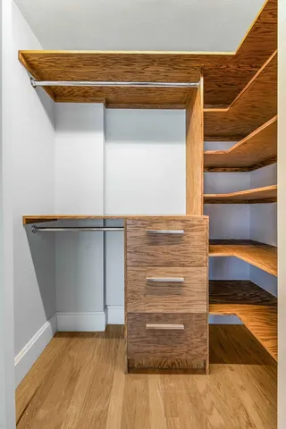 a view of walk in closet with empty racks