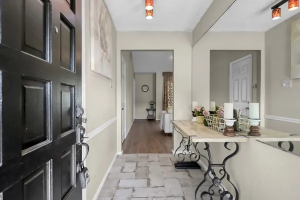a dining room with furniture