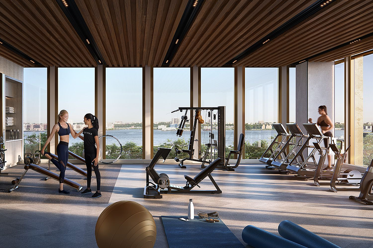 35 Hudson Yards, Unit 6803 Manhattan, NY 10001 - Photo 15 of 23 a view of a room with gym equipment and floor to ceiling window