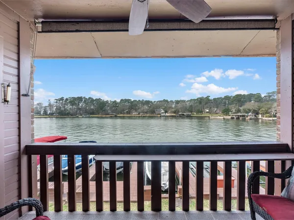 a view of lake from a balcony