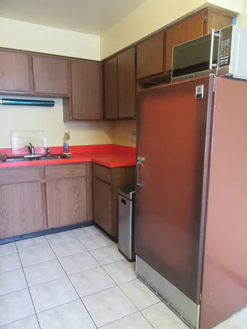 a storage room with cabinets