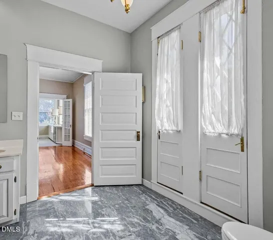 a view of a garage with storage