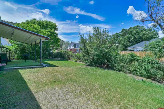 a view of a backyard with a garden and plants