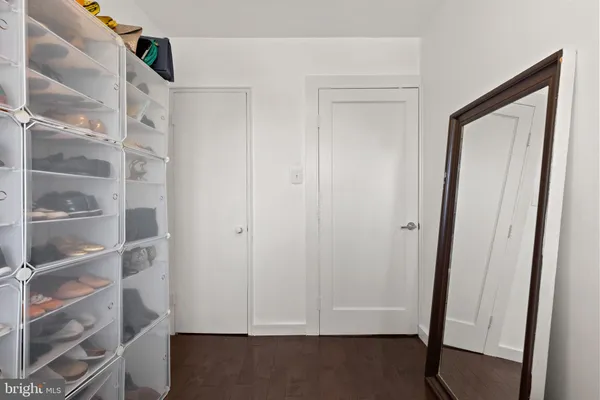 a view of walk in closet with empty racks