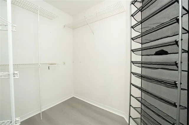 a view of a room with racks on the wall