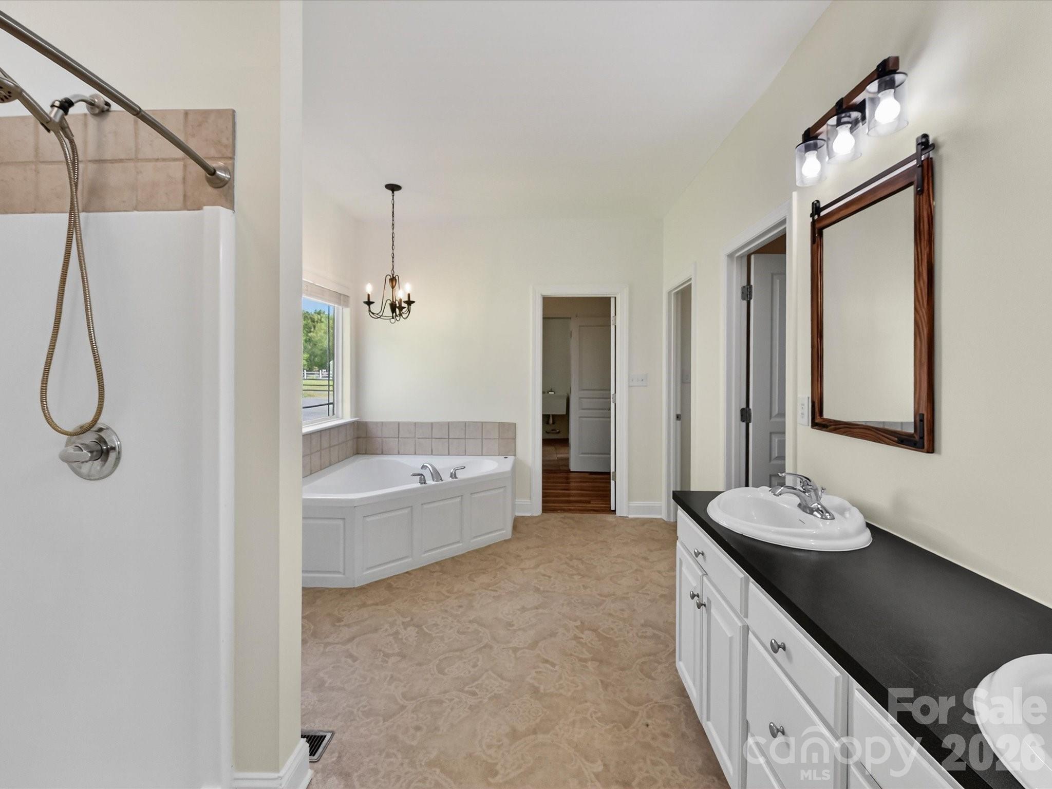 4566 Little Mountain Road Catawba, NC 28609 - Photo 37 of 47 a bathroom with a granite countertop sink a toilet and shower