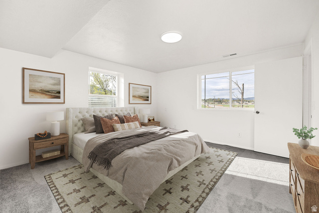 4155 Johnson Road Nibley, UT 84321 - Photo 37 of 71 Virtually staged. Carpeted room with white walls, two windows, and a flush-mount ceiling light