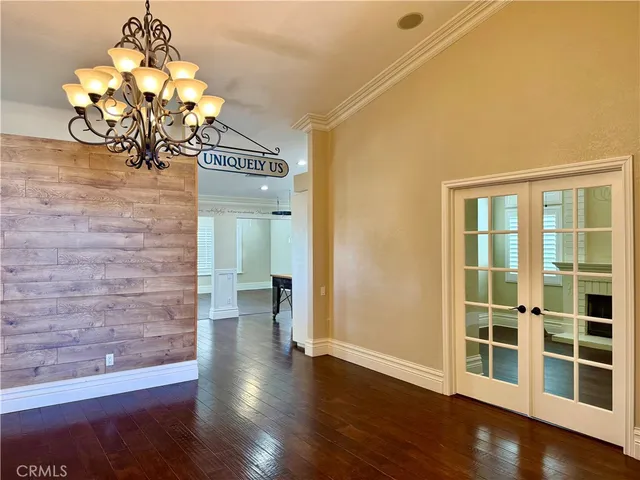 a view of a chandelier in a room
