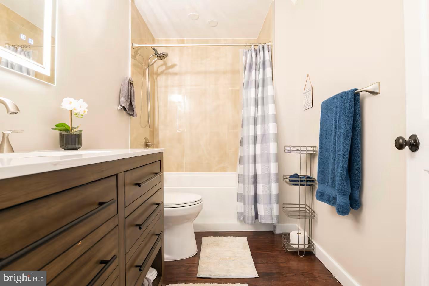 19319 Harmony Church Road Leesburg, VA 20175 - Photo 53 of 65 a bathroom with a sink a toilet a glass door shower and a mirror