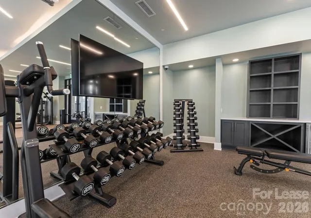 a view of a room with gym equipment
