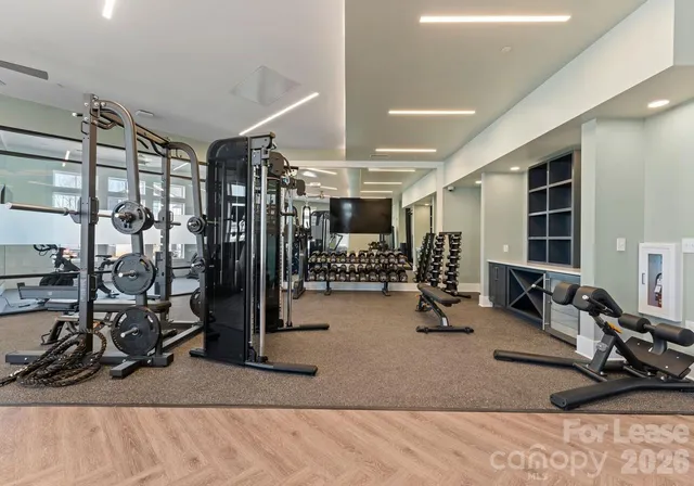 a view of a room with gym equipment