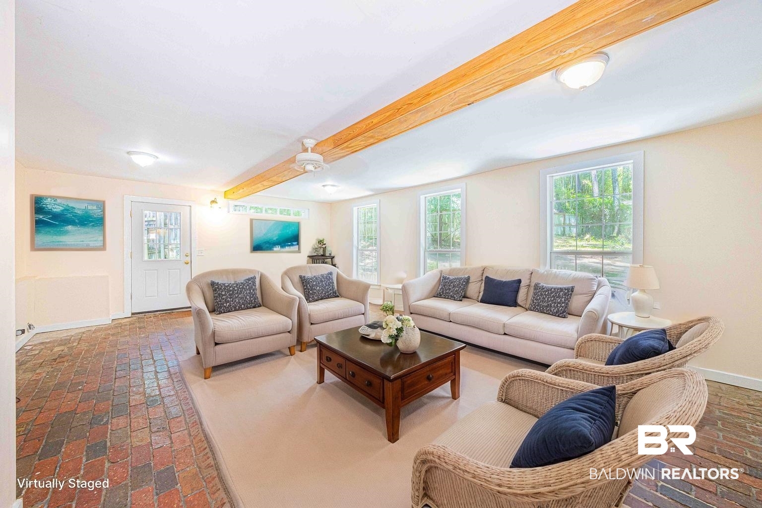209 Montclair Loop Daphne, AL 36526 - Photo 37 of 55 Living area with brick flooring, baseboards, and beam ceiling