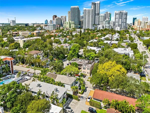 a view of a city with tall buildings
