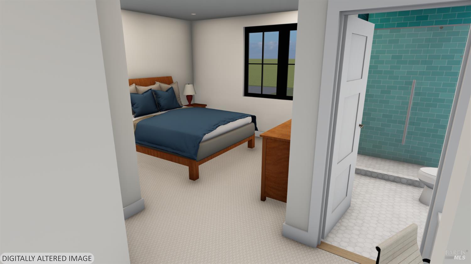 573 Wagnon Road Sebastopol, CA 95472 - Photo 67 of 68 Rendering of primary bedroom and bath in ADU.