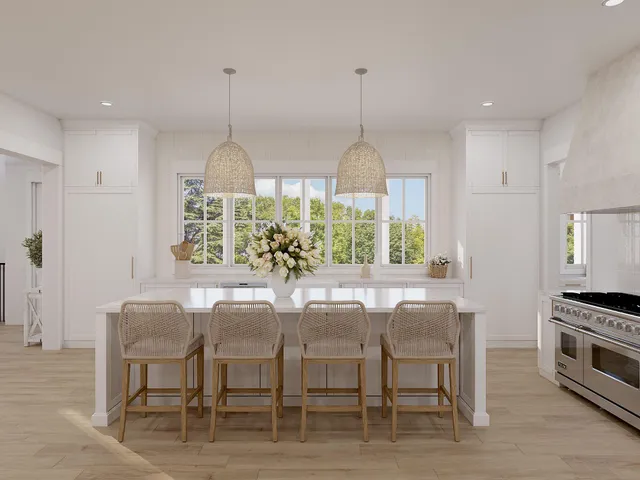 a view of a dining room and chandelier