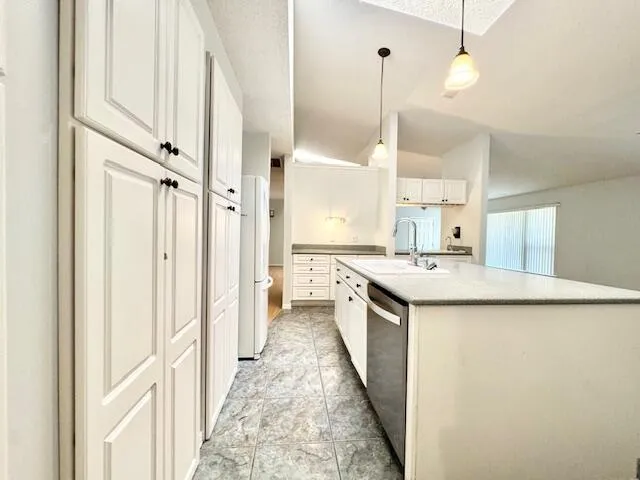 a hallway with a large window