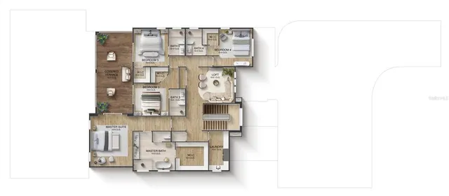 a balcony with table and chairs