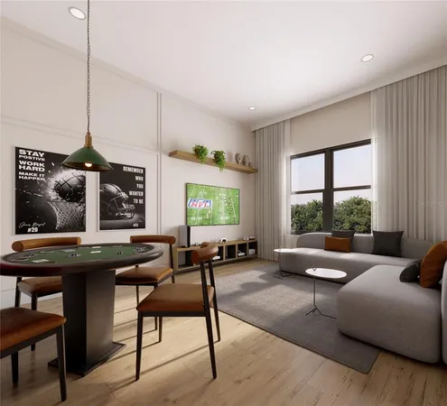 a living room with furniture and a window