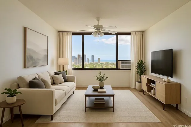 a living room with furniture and a flat screen tv