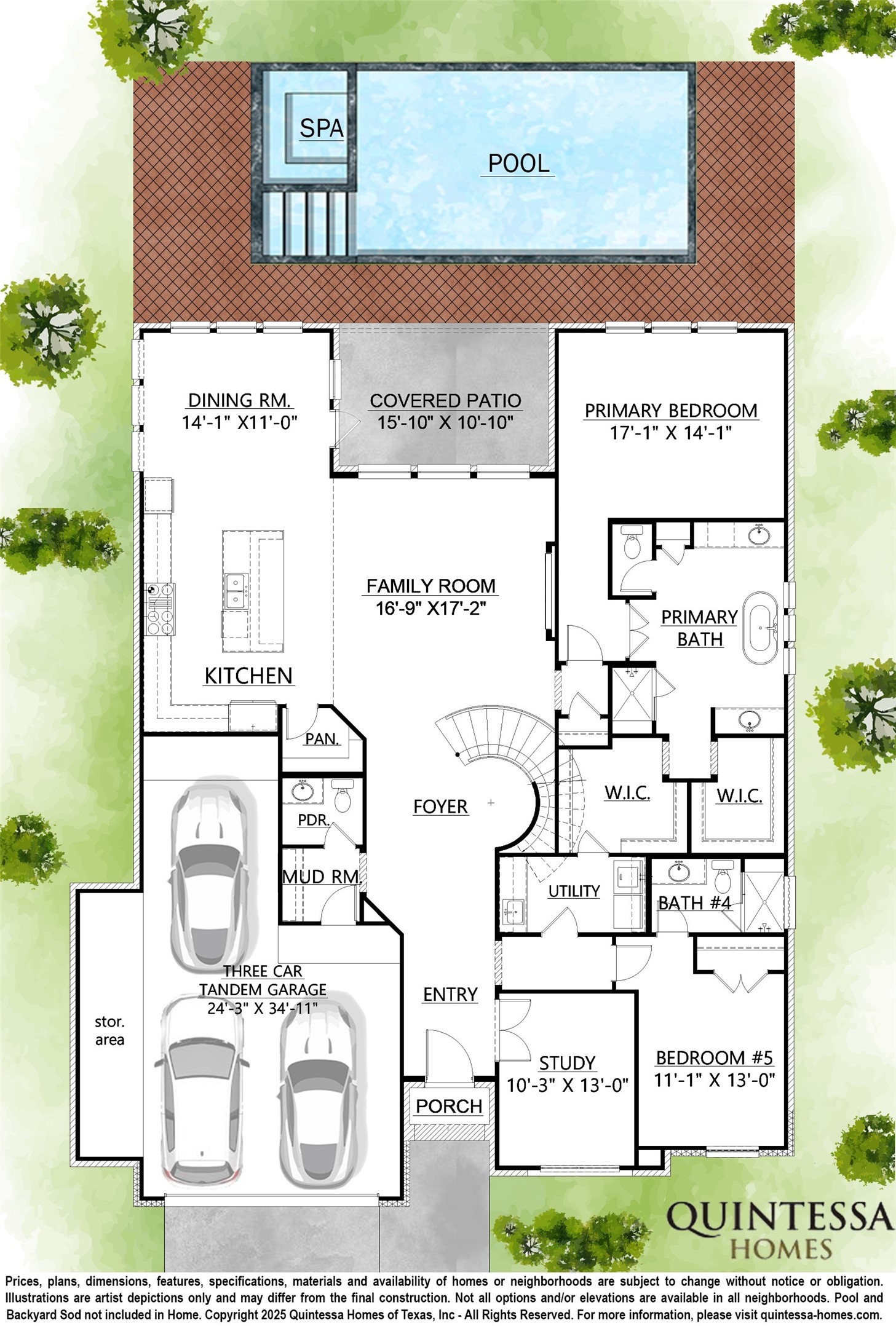 1306 Zora Street Houston, TX 77055 - Photo 3 of 25 Artist Rendering of 1st Floor on Site Plan. Pool and Backyard Sod Not Included In Home.