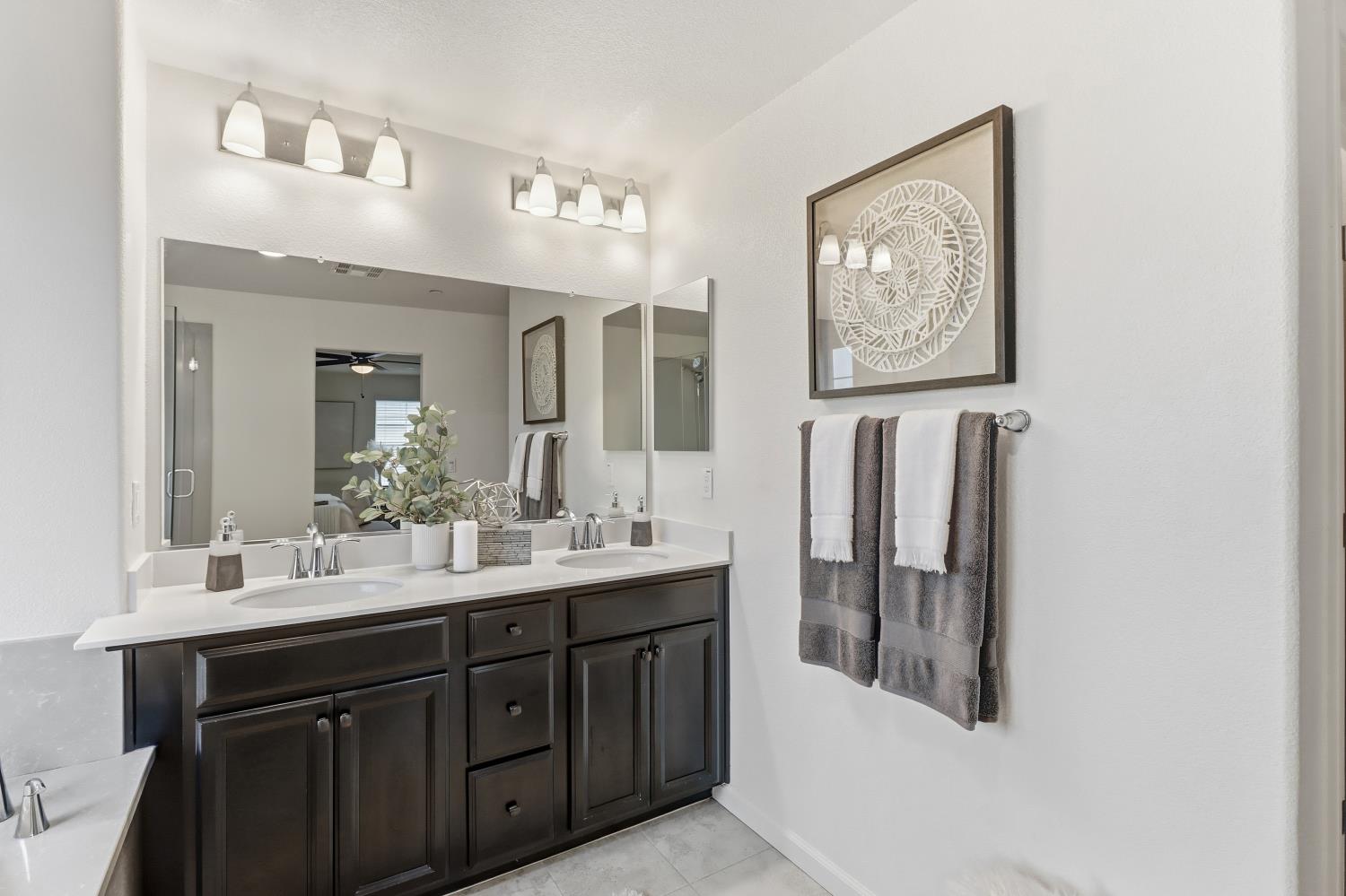 8900 Sheldon Terrace Lane Elk Grove, CA 95758 - Photo 33 of 57 a bathroom with a double vanity sink and a mirror