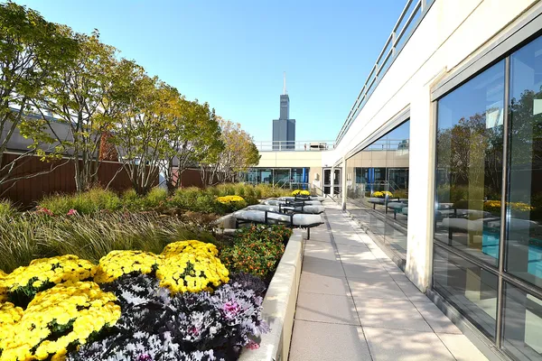 a living room with patio furniture and a dining table with floor to ceiling window