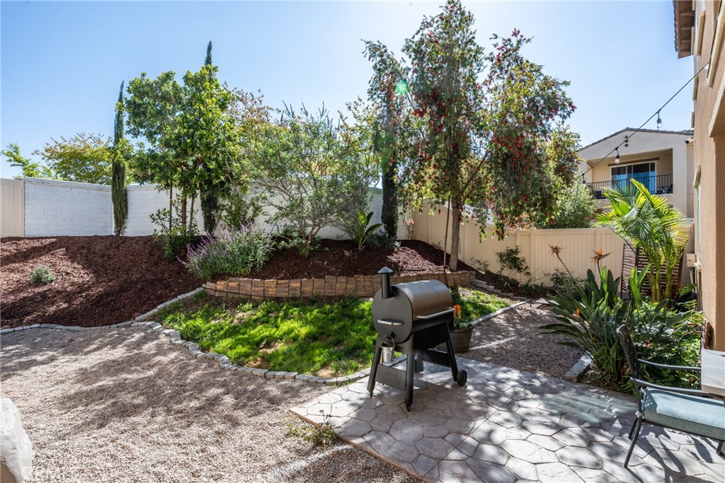 a view of a bench in the garden
