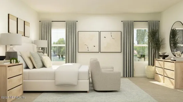 a living room with furniture and a lamp