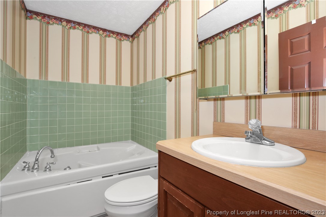 6015 Goldsboro Road Wade, NC 28395 - Photo 39 of 50 a bathroom with a sink a bathtub and a window