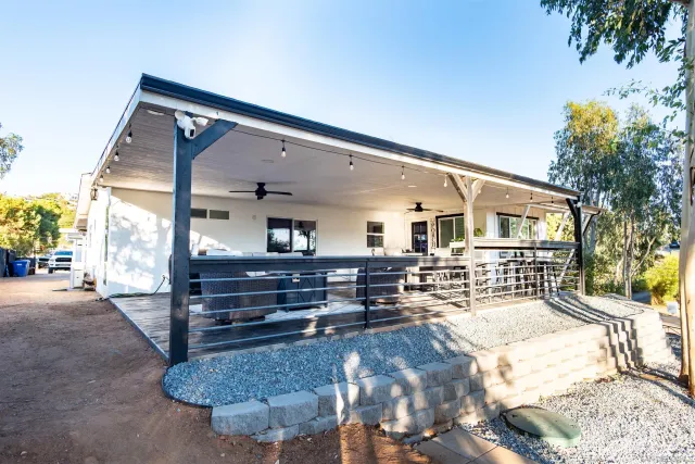 a building outdoor space with patio furniture