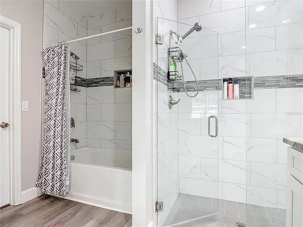 a bathroom with a bathtub