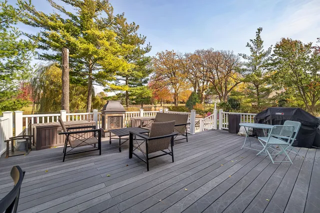 a view of a yard with large trees