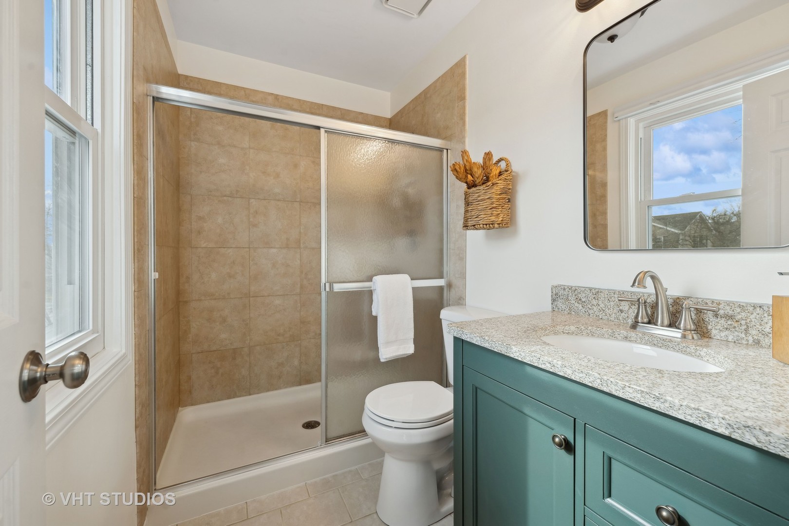 27W228 Churchill Road Winfield, IL 60190 - Photo 18 of 33 a bathroom with a granite countertop sink toilet and shower