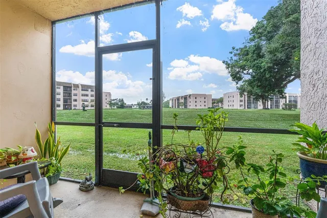 a view of a garden from a living room