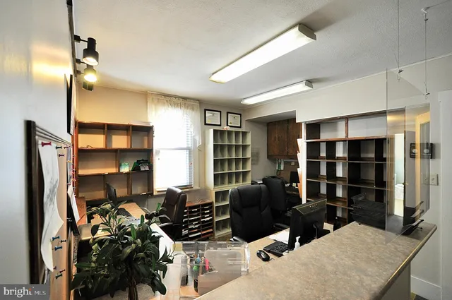 a workspace with furniture