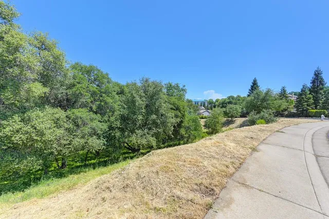 a view of a large yard with lots of green space