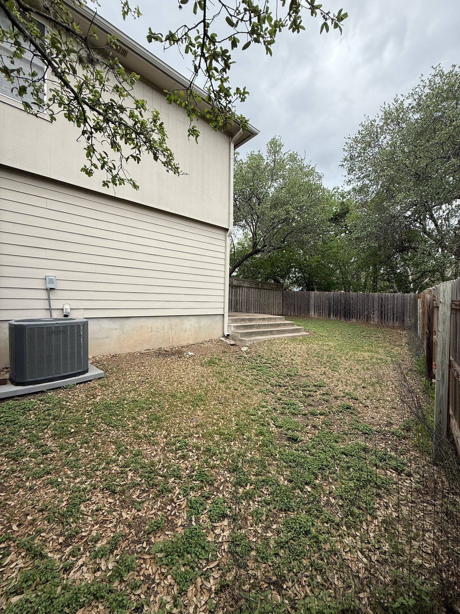 2304 Granberry Drive, Unit B Austin, TX 78745 - Photo 3 of 24 Expansive rear yard featuring natural ground cover, a durable wood fence, and mature perimeter trees