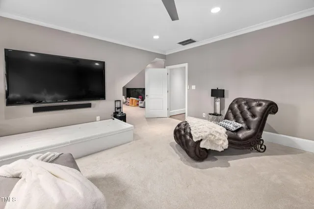 a view of a living room and workspace