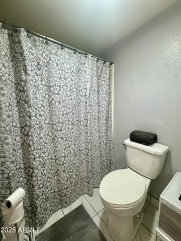 a white toilet sitting next to a shower curtain