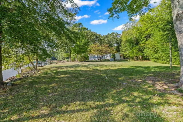 a view of a grassy field with trees