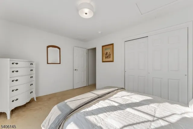 a bedroom with a bed and a cabinets