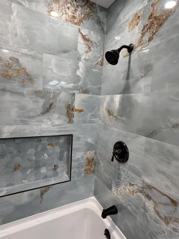 a bathroom with a shower