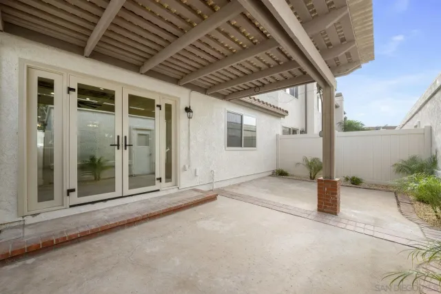 a view of a porch with garden