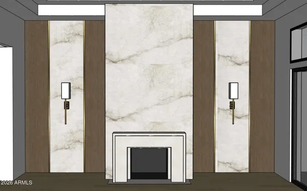 a view of a living room with a fireplace